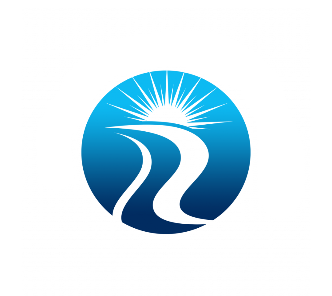 around river city logo with white text