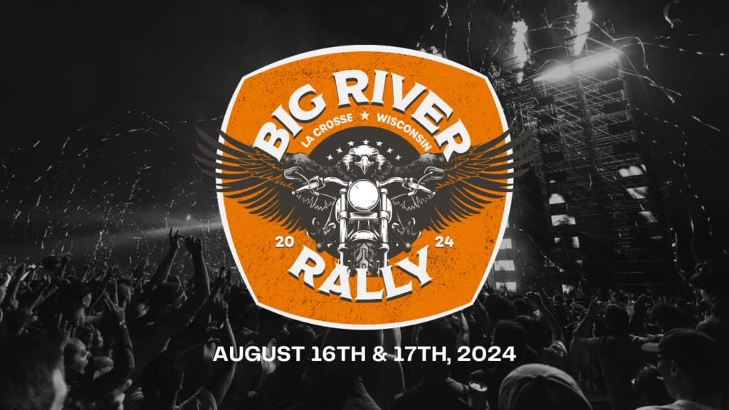 Big River Rally logo representing the thrill of the open road and the excitement of the first-ever event in La Crosse, set to become a community staple.