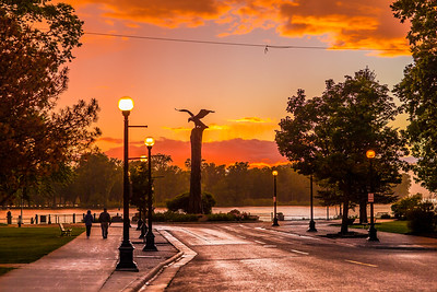 Eagle at sunset in Riverside park in La Crosse, Wisconsin at sunset. This is a wonderful place to try fall activities.